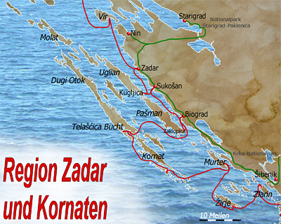Karte Region Zadar und Kornaten