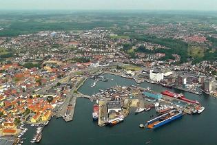 Luftbild vom Hafen Svendborgs