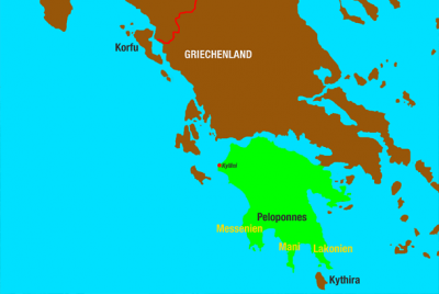 Karte von Griechenland, der Peloponnes ist hervorgehoben